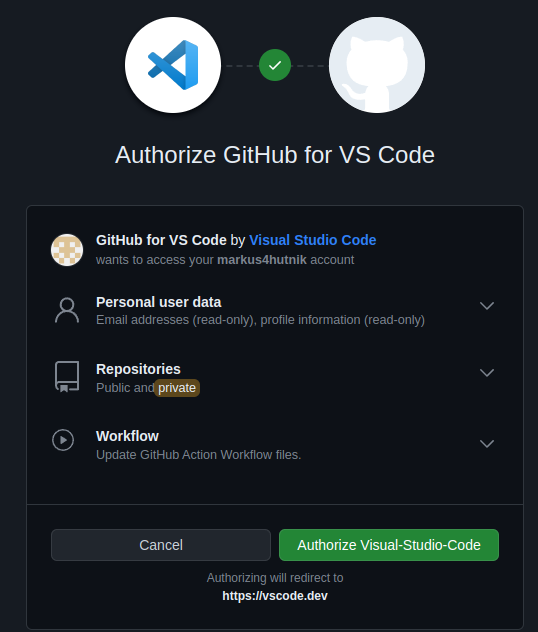 authorize VS Code